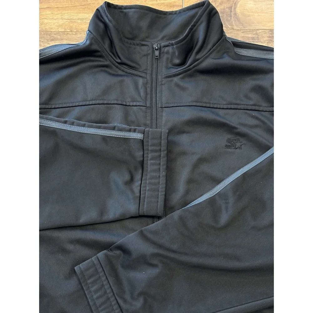 Starter Mens 2X Black Gray Stripe Windbreaker Lined Track Jacket Stretch Hip Hop